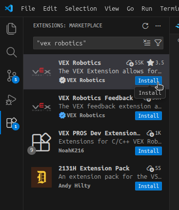 Vex Robotics Extension install